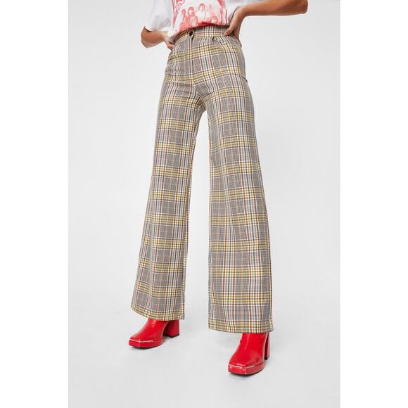 Nasty Gal High Waisted Plaid Unbeatable Pants 26 Tall Brown Yellow Academia Prep - Picture 11 of 12